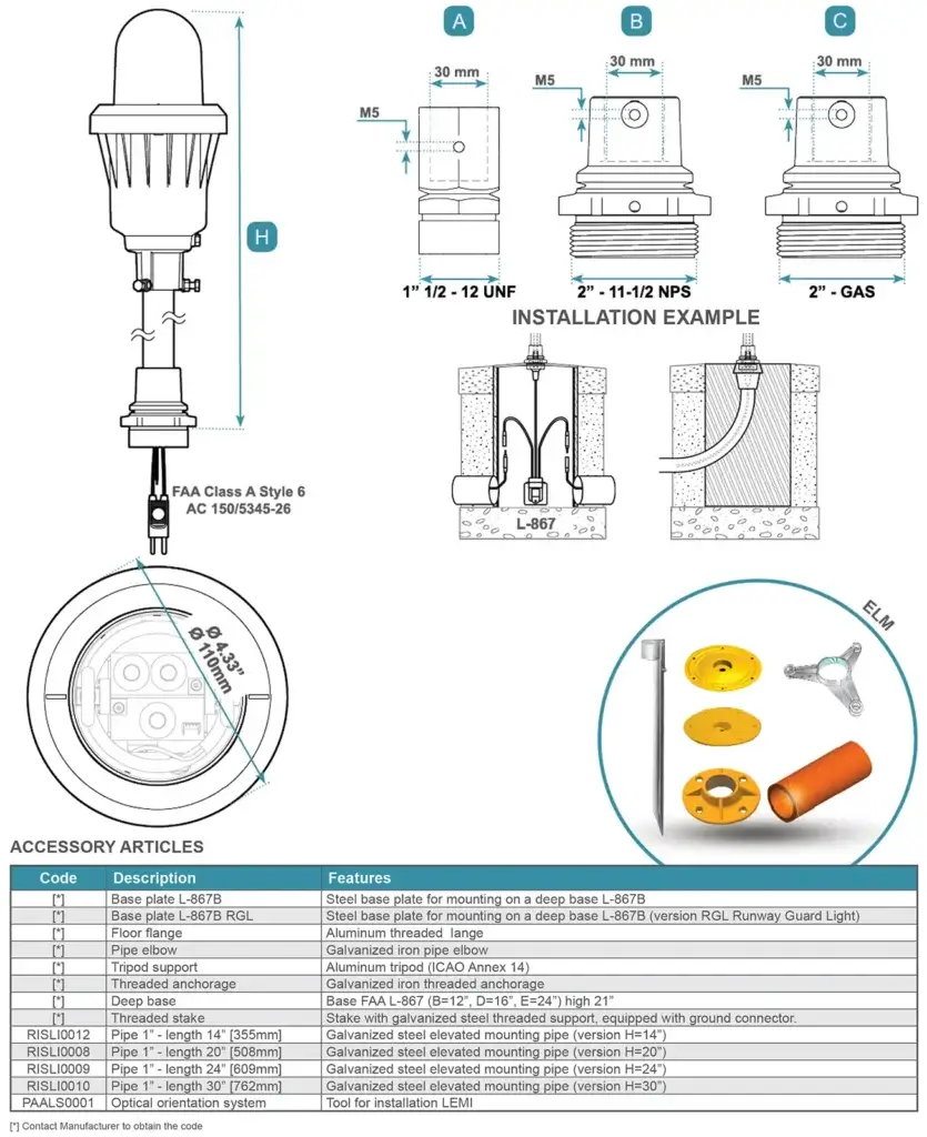 LED Elevated Medium Intensity Runway Light dimensions