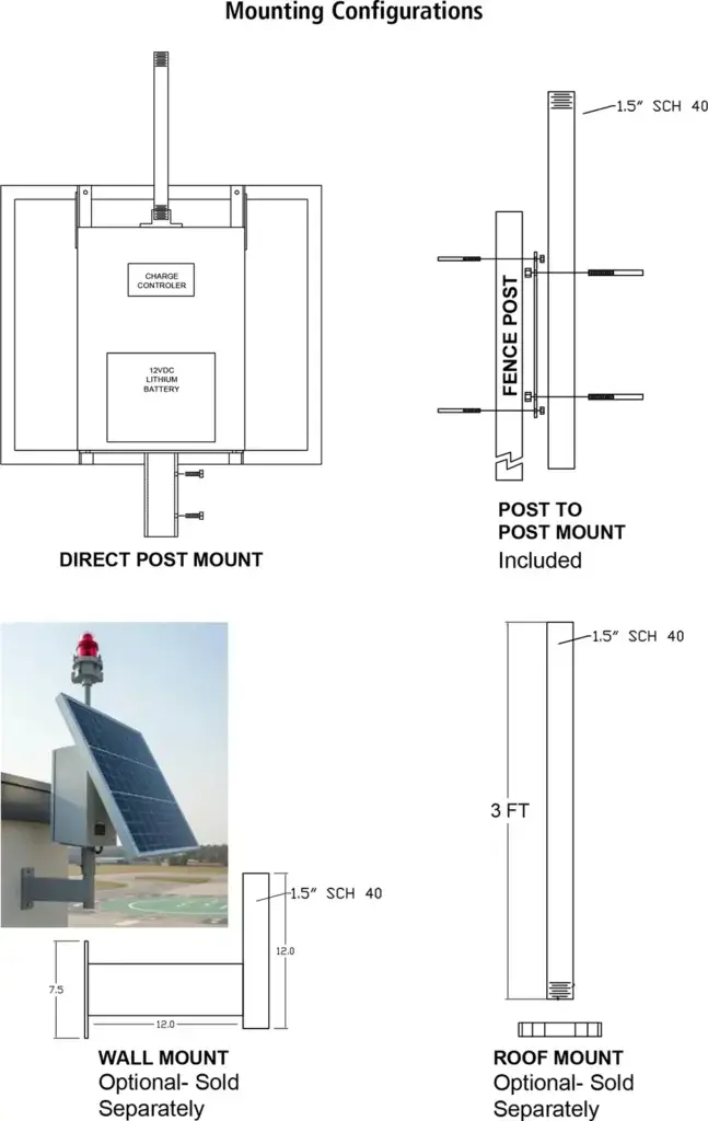 L-810 Solar Powered Obstruction Light mounting options