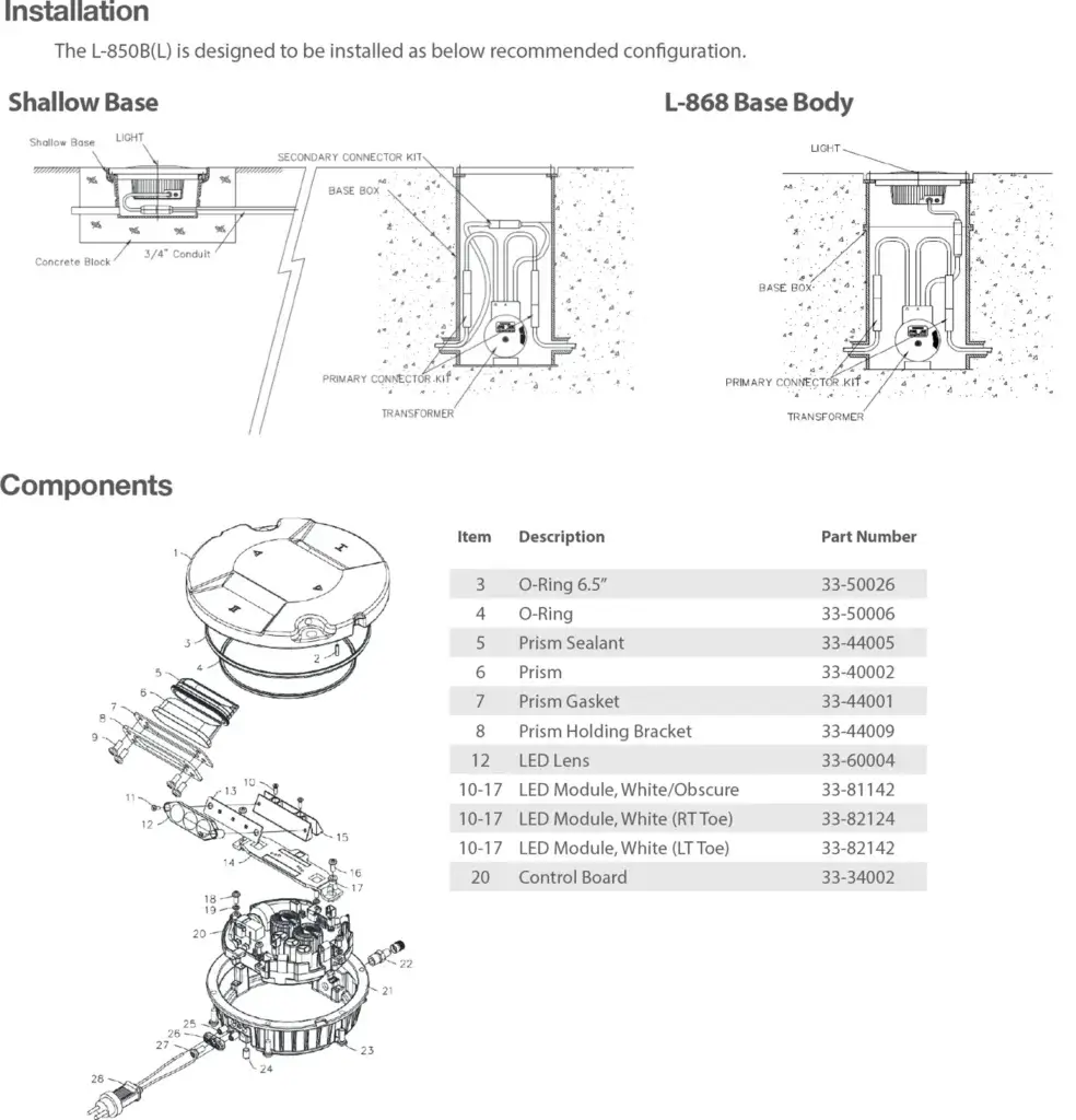 L-850B(L) LED Inset Unidirectional High Intensity Lights installation