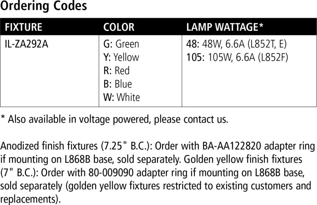 ZA292 Taxiway Omni Directional Inset Light L-852E L-852F L-852T ordering codes