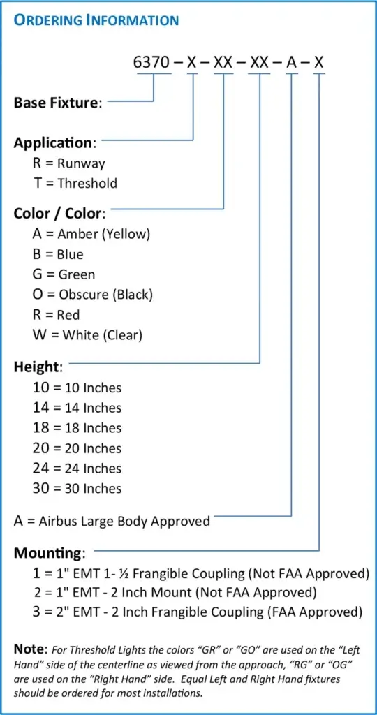 High-Intensity Elevated Runway Edge & Threshold/End Light (6370 Series) ordering codes