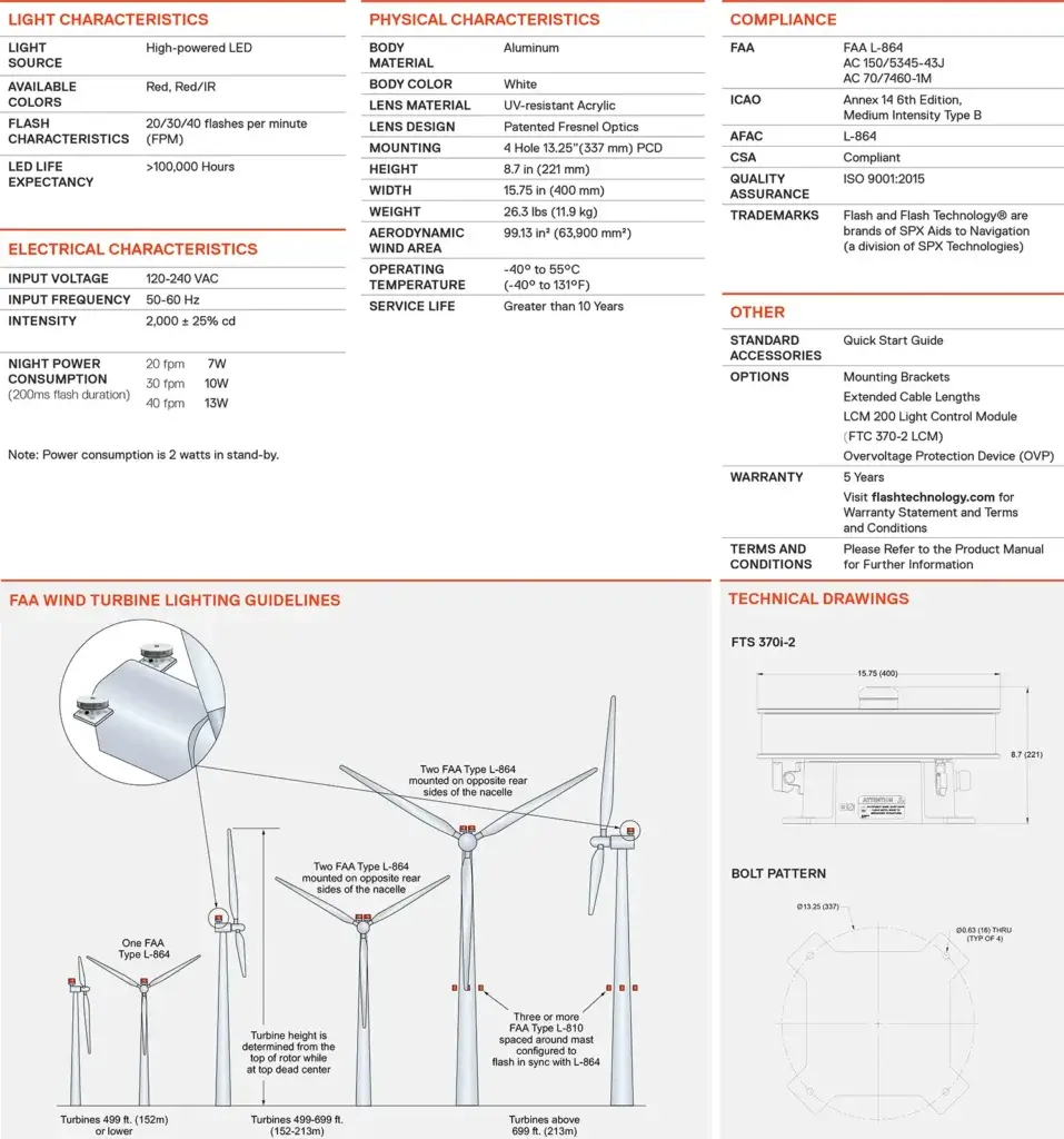 FTS 370i-2 Wind Turbine Obstruction Light specifications